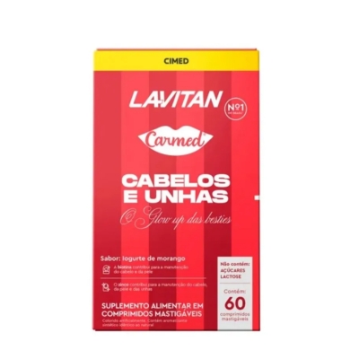 Lavitan Carmed Cabelos e Unhas Sabor Iogurte de Morango 60 Comprimidos Mastigáveis