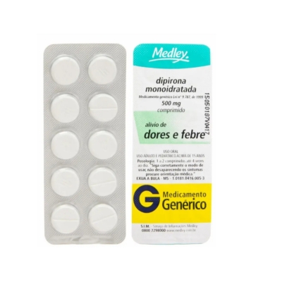 Dipirona Monoidratada 500mg 10 Comprimidos Genérico Medley