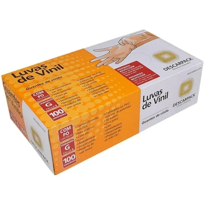 Luva de Vinil Descarpack Transparente com Pó Tam G 100 Unidades