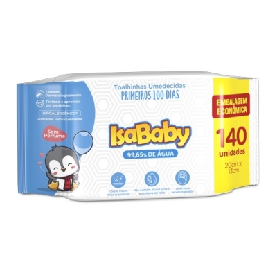 Toalhas Umedecidas Isababy Primeiro 100 Dias Embalagem Econômica 140 Unidades