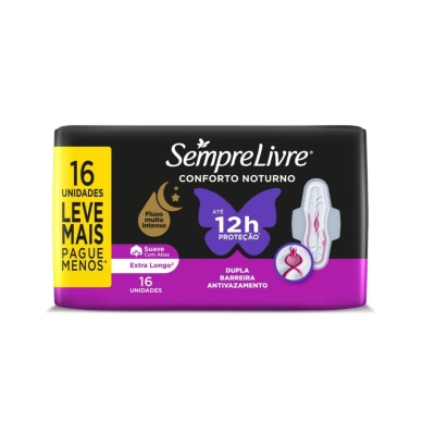 Absorvente Sempre Livre Conforto Noturno Cobertura Suave Com Abas 16 Unidades