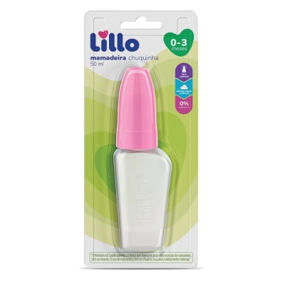 Mamadeira Chuquinha Lillo Bico Redondo de 0 a 3 meses Sem BPA Rosa 50ml 1 Unidade