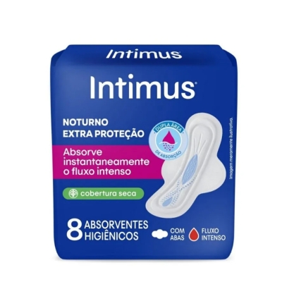 Absorvente Intimus Noturno Cobertura Seca Com Abas 8 Unidades