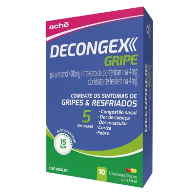 Decongex Gripe Paracetamol + Maleato de Clorfeniramina + Cloridrato de Fenilefrina 10 Cápsulas Duras