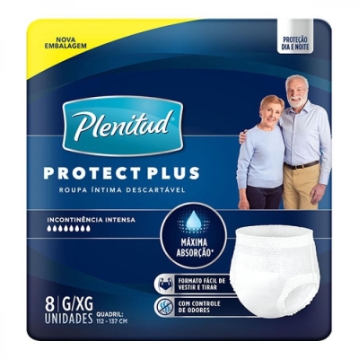 Roupa Íntima Descartável Plenitud Active Plus Unissex G/XG Absorção Intensa 8 Unidades