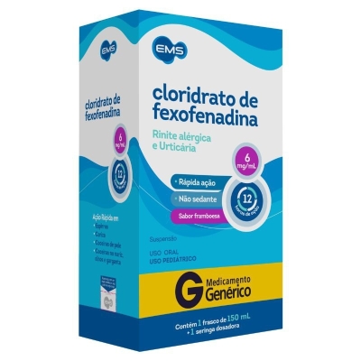 Cloridrato de Fexofenadina 6mg/ml Suspensão Oral 150ml + Seringa Dosadora Genérico EMS