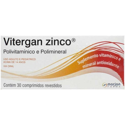 Polivitamínico Vitergan Zinco 15mg 30 Comprimidos