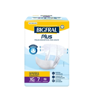 Fralda Geriátrica Unissex Bigfral Plus XG Absorção Intensa 7 Unidades
