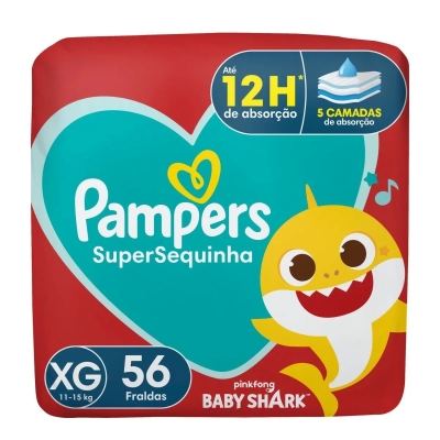 Fralda Pampers SuperSequinha Baby Shark XG 56 Unidades