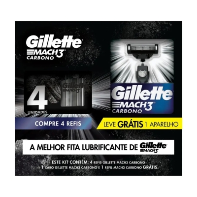 Kit Aparelho de Barbear Descartável Gillette Mach3 Carbono Carvão Ativado + 4 Refis