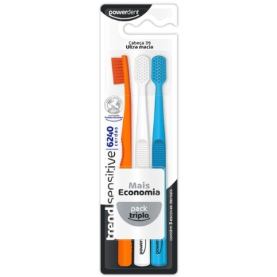 Escova de Dente Powerdent Trend Sensitive com 3 Unidades